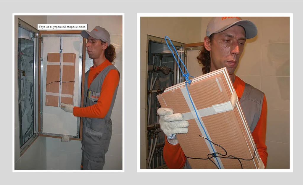 Подвешиваем груз на обратную сторону дверцы для сопротивления петель