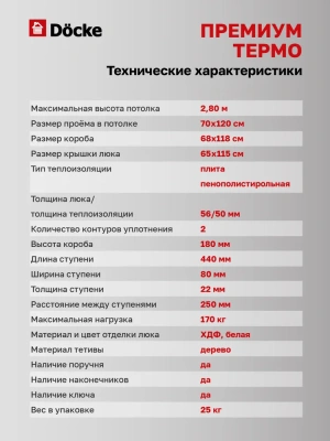 Чердачная лестница Docke Premium Termo 70x120x280 детальное фото