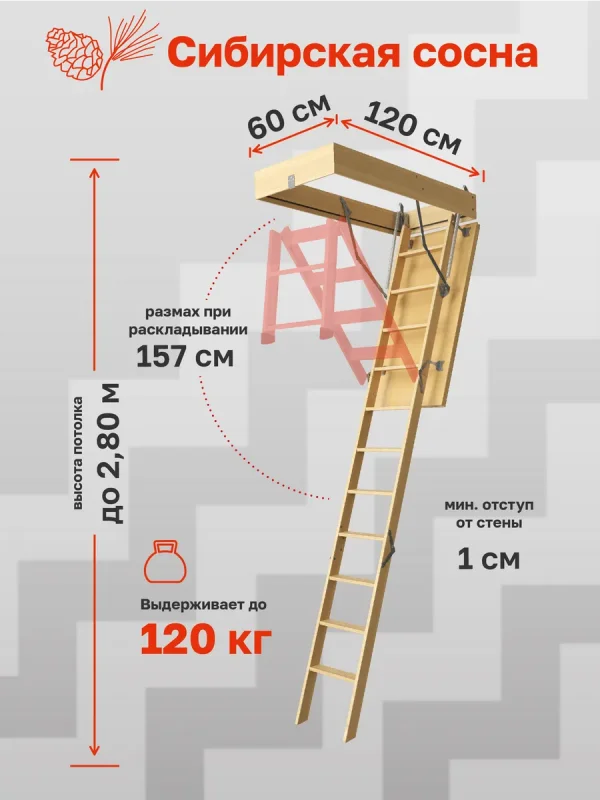 Чердачная лестница Docke Standard 60x120x280 — фото, характеристики