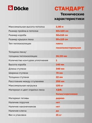 Чердачная лестница Docke Standard 60x120x280 детальное фото