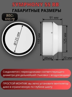 Вентилятор встраиваемый SYMPHONY 5S BB, осевой d 125 мм детальное фото